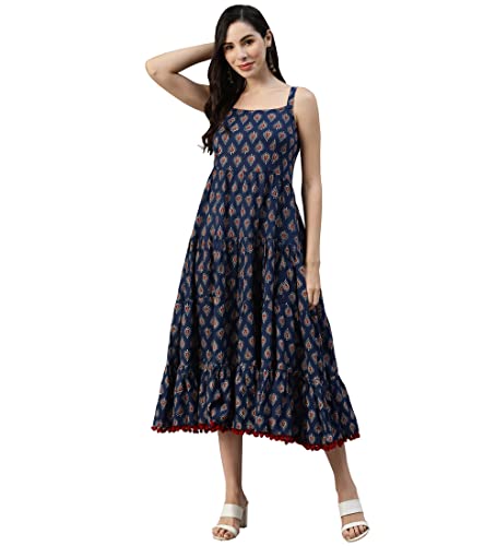 Image of Divena Rayon Cream A-Line Floral Printed Midi Dress