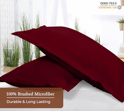 Image of Royale Linens Pillow Shams 2 Pack Standard Size 20x26 Inch - 1800 Microfiber - Bed Pillow Shams, Wrinkle Resistant Super Soft and Cozy - Back Overlap Closure - Oxford Pillowcase (Standard, Burgundy)