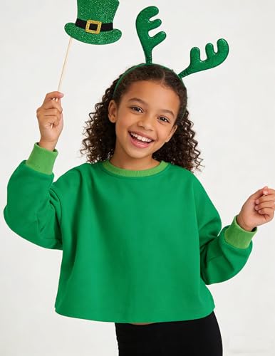 Image of Arshiner Girls Crop Tops Kids Long Sleeve Pullover Sweatshirts Girls Cropped Crewneck Sweatshirt for Teen Girl