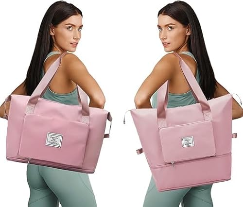 Bolsa Viagem Feminina expansível Grande Capacidade Bolsa de Ombro academia (Rosa)
