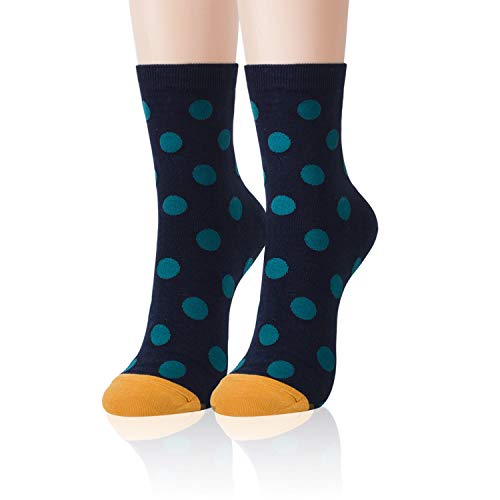 Kikiya Socks Women Patterned Crew Socks | 4-6 Pairs Stripe Dot Rainbow Novelty Casual Cotton Socks, Womens, Ladies Girls Gift (Polka Dot) #TOP4