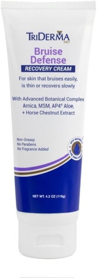 TriDerma Bruise Defense Healing Cream for Skin Discoloration, Redness, Swelling, Thin Skin that Bruises Easily with Arnica, MSM and AP4 Aloe 4.2 Ounces