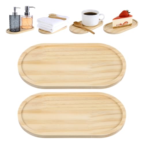 2 Stück Kleine Holztabletts Dekorative Kleine Tabletts Bambus-Holztablett für Badezimmer Küche und Dekorative Zwecke