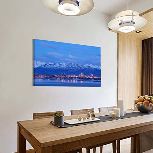 Canvas Wall Art The Anchorage Alaska Skyline In Winter The Chugach Mountains Canvas Prints Wall Art Paintings Artworks Pictures Posters For Living Room Bedroom Decoration, Gift For Wedding Christmas #TOP2
