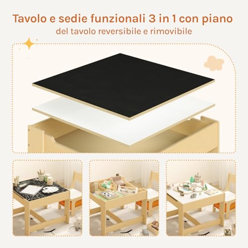 WOLTU Set Mobili con Lavagna Contenitore Tavolo e Sedie per Bambini Soggiorno Tavolino con 2 Sgabelli in Legno - Immagine 2