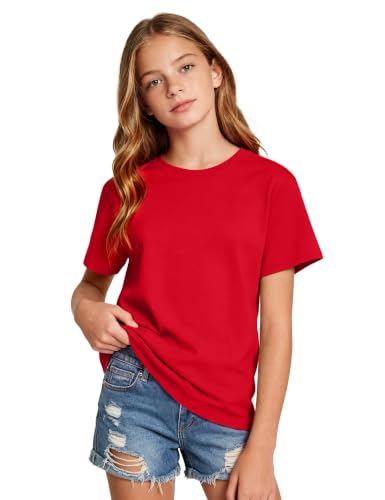 NUMYEAN Girls Short Sleeve T-Shirts Oversize Top Shirt for Tween Girl Trendy Clothes Red Size 9-10 Y