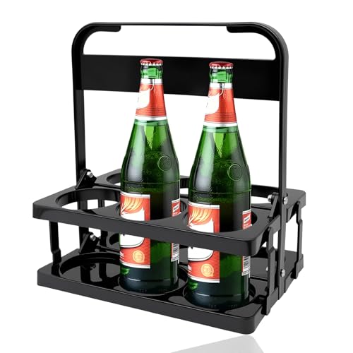 MDPUTY Porte-bouteilles pour 6 bouteilles, en plastique, pliable, avec poignée, portable, pour karaoké, bar, amateurs de vin, restaurants (31 × 24,5 × 18 cm, noir)
