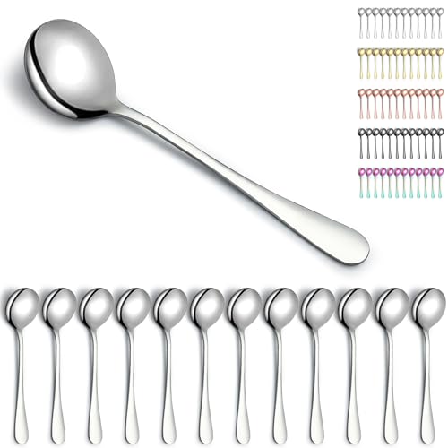 Kyraton Soup Spoons 12 Pieces Stainless Steel Round Stainless Steel Bouillon Dishwasher Safe