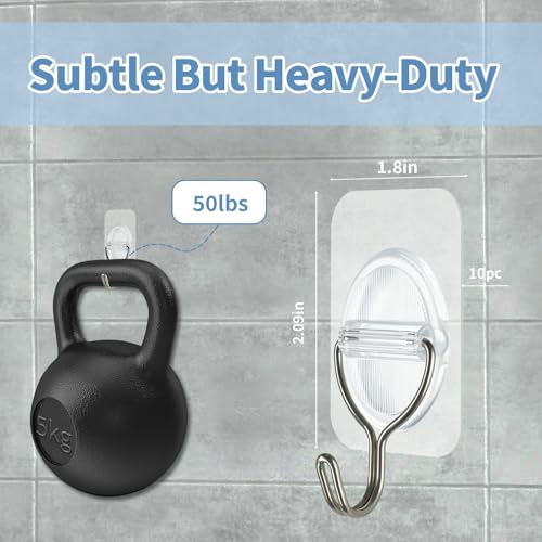 BaGushan Adhesive Wall Hooks No Damage, Stick On Hooks for Hanging 10 Pack - Transparent Stainless Steel 5KG Heavy Duty, Waterproof Removable (3.5x5.3cm) Kitchen Bathroom Office, Ganchos para Pared by BaGushan - Image 2