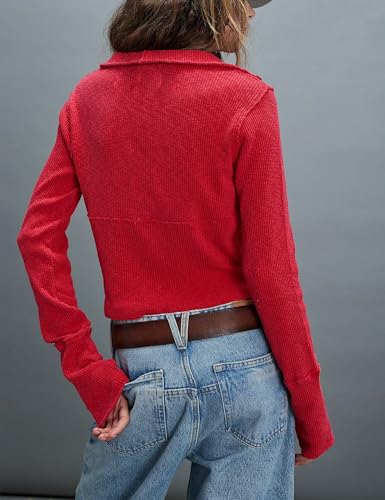 Sweaters for Women Long Sleeve V Neck Ribbed Knit Tops Half Zip Pullover Sweater Casual Slim Fit2