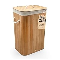 BigDean Wäschekorb Bambus 72L Wäschesammler Wäschetruhe Wäschetonne Wäschekorb mit Deckel Wäschesack herausnehmbar und maschinenwaschbar