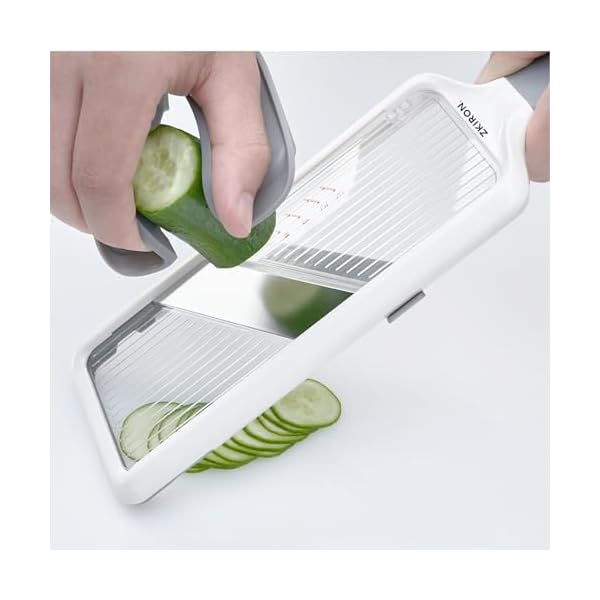 ZKIRON Multi Handheld Mandoline Slicer - Adjustable Stainless Steel Blade, Comfort Grip, Safety Features, Easy to Clean, Ideal for Speedy Slicing of Fruits and Vegetables (Gray)