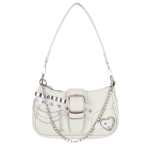 Aulenge Bolso de Hombro de Cuero para Mujeres Bolso de Mano con Estampado de Cadena de Estrellas Y2K Chicas Geniales y Atrevidas Mini Bolsos de Cuero PU para Mujeres Blanco Aulenge Bolso de Hombro de Cuero para Mujeres Bolso de Mano con Estampado de Cadena de Estrellas Y2K Chicas Geniales y Atrevidas Mini Bolsos de Cuero PU para Mujeres Blanco