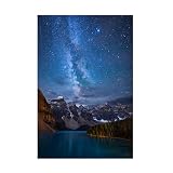Trademark Fine Art Canvas Wall Art - Michael Zheng 'Moraine Lake Under The Night Sky' Wall Art for Living Room, Bedroom, or Office Décor