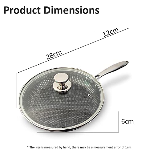 Image of U.P.C. UPC 28cm Hybrid Stainless Steel Frying Pan with Cooking Lid - Stay-Cool Handle, PFOA Free, Dishwasher and Oven Safe, Non-Stick, Works with Induction Cooktop, Gas, Ceramic, and Electric Stove