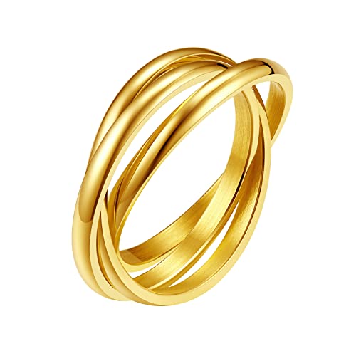 Findchic Interlocked Russian Rolling Rings For Women Girls 18K Gold Plated Trinity Triple Band Rings Intertwined Fidget Rings Size 6 Wedding Promise Ring #TOP16