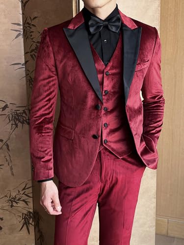 Kromoc Men's Three Pieces Suit Homecoming Peak Lapel Two Buttons Jacket Single Breasted Button Vest Pants Groom3