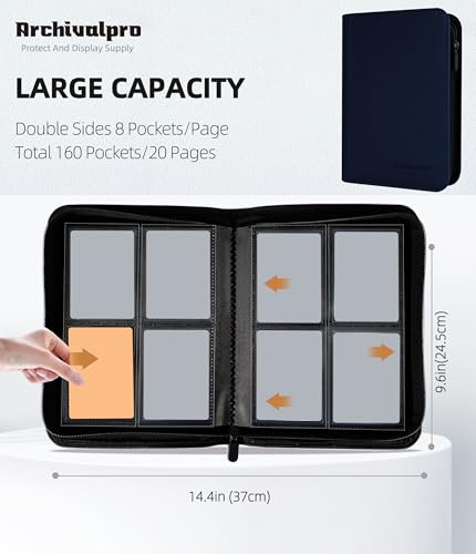 Image of Premium 4 Pocket Card Binder, Holds 160 Cards for MTG TCG Sports Game Cards(Blue,4 Pocket) | Side-loading card binder with zipper and no-ring design. Holds 160 cards in clear pockets.