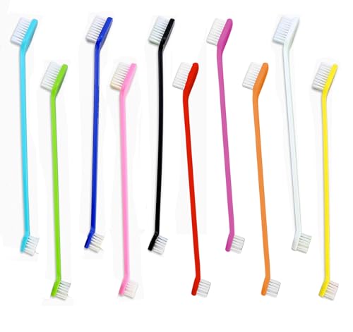 Image of YYaaloa 10pcs Double-Headed Toothbrush Dog Toothbrush Kit Set with Long Handle Soft Grooming for Cat Puppy Kitten Teeth Cleaning Dental Oral Cleaning (10 Colors, 10pcs)
