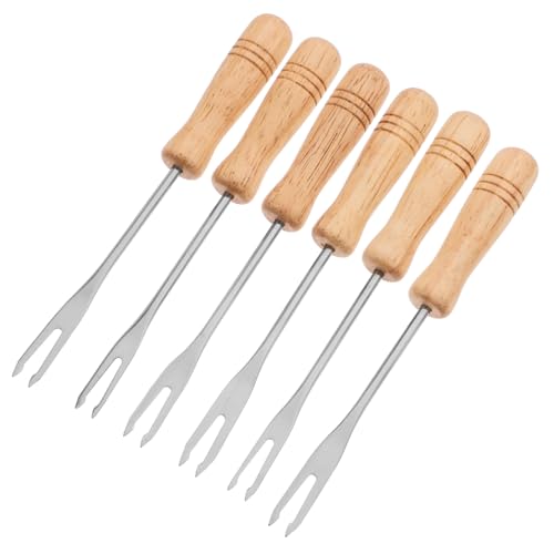 UTHCLO 6 Piezas Tenedores Fondue Inoxidable Mango Madera Ergonómico Antideslizante para Chocolate Queso Frutas y Mini Maíz