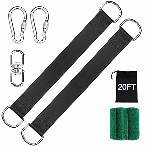 Werflyto 20FT Tree Swing Hanging Kit (Set of 2) Holds 5500 lbs, Extra Long Tree Swing Straps with Screw Lock Carabiners, Tree Protectors and Swivel, Easy Installation for All Swings and Hammocks