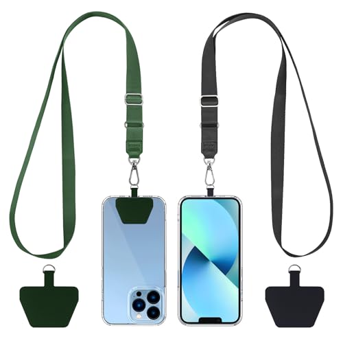 CACOE Universal Mobile Phone Chain, 2 Pcs Adjustable Collar Lanyard and 2 Pcs Durable Patches, Lanyard Mobile Phone Neck Strap Compatible with Most Smartphones