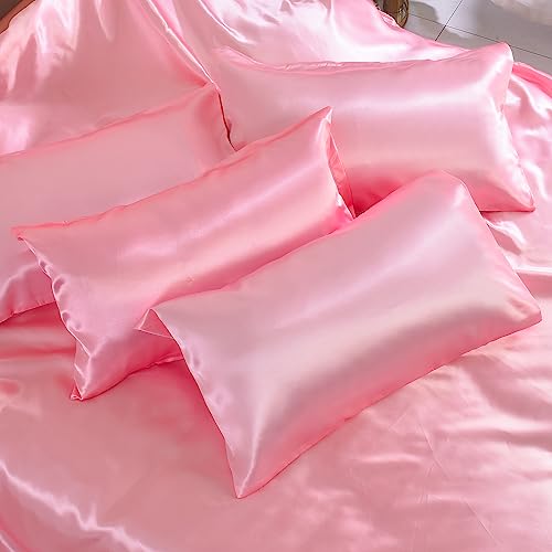 Parure de lit complète en satin de soie rose layette linge de lit 6 pièces