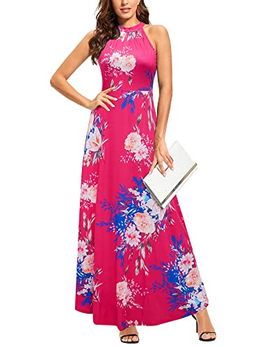 STYLEWORD 2025 Women's Summer Maxi Sundress Sleeveless Pink Floral Tropical