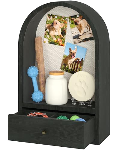 Pet Memorial Shadow Box Arched Wooden Box with Front Opening Vintage Latch Drawer Design for Dog Memorial Wall Hanging or Tabletop Memory Box for Pets or Loved Ones Keepsake Display Case