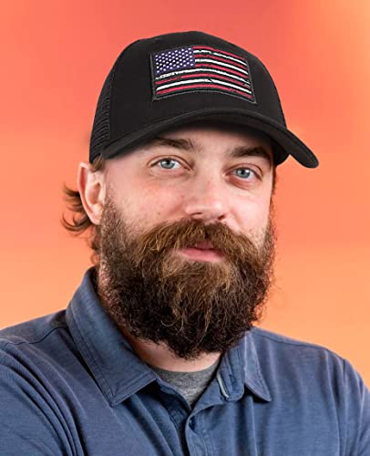 Image of American Flag Hat, Baseball Cap for Men Women, Adjustable Snapback Hats USA Flag Trucker Hat Black