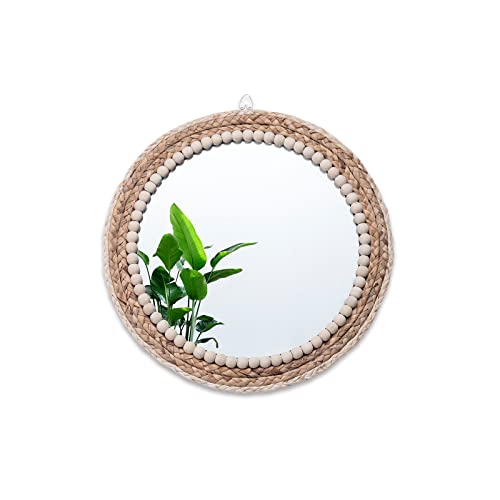 15 Inch Boho Wall Hanging Mounted Mirror,Rattan Mirror,Round Mirrors Wall Decor For Porch，Farmhouse, Living Room, Bedroom, Bathroom (Boho) #TOP26