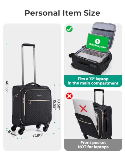 Image of BAGSMART 16 inch Underseat Carry On Luggage Softside Suitcase, Navy Blue