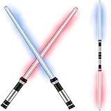 Juguetes divertidos de Star Wars: 1 espada láser LED dos en uno se puede usar sola o ensamblada en un sable de luz doble. Utilice el adaptador suministrado para conectar 2 espadas brillantes juntas para una operación de doble filo, o colóquelas por separado para que pueda luchar con una mano en una mano.