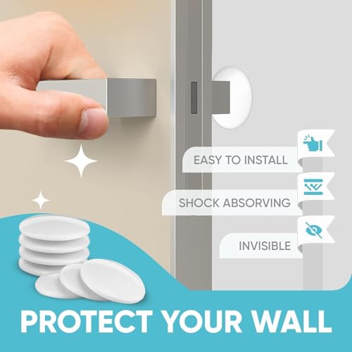 Image of Silicone Clear Rubber Door Bumper Stopers Wall Protectors for Furniture, 6Piece Pack Self Adhesive Door Handle Knob Wall Shield Bumper Guard for Wall - Transparent (6 PCS)