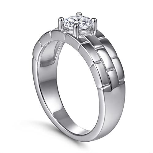 Bague solitaire en argent véritable massif au style architectural chic - 4