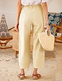 Yuson Girl Damskie letnie spodnie lniane damskie letnie bawełniane luźne spodnie 7/8 spodnie rekreacyjne spodnie Capris, elastyczne, wysoka talia, lekkie lniane spodnie z kieszeniami, jasny khaki., L