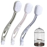 Bird Cage Cleaning Brush with Long Handle, Durable Hard Bristle Scrub Brush for Bird Droppings, Parrot Cage Cleaner Tool (Grey, Beige, Green, 3 Pcs)