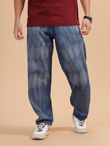Image of WROGN Men's 100% Cotton Jeans | Solid | Loose Fit