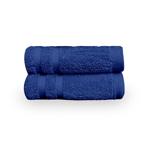 Image of Divine Casa Cotton 550 GSM Hand Towels Pack of 2 Blue, 60 x 40 cm Ultra Soft & Highly Absorbent Thick Bathroom Towels