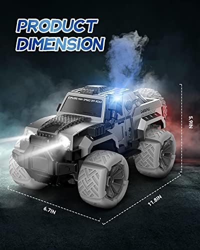 DEERC DE68 Remote Control Truck, RC Car with Spray, Snorkel and LED Lights, 60+ Mins Playtime, Off Road 4WD SUV, All Terrain Rock Crawler, Toy Vehicle for Boys Girls and Adults