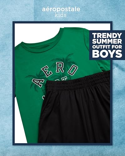 Image of AEROPOSTALE Boys Shorts Set 2 Piece Graphic Tee and Mesh Athletic Shorts | Poly-Cotton Graphic Tee, Pull On Mesh Shorts with Elastic Waist, Regular Fit