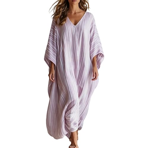 Vestido caftán de gran tamaño con mangas de murciélago y escote en V