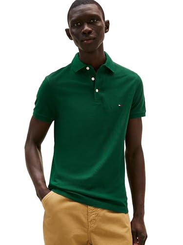 Image of Tommy Hilfiger Men's Short Sleeve Polo Shirts in Slim Fit with Stretch and Organic Pique Cotton