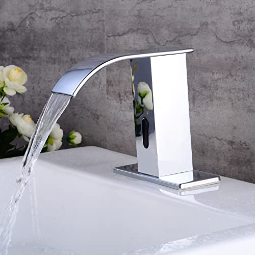 Gangang Square Body Waterfall Touchless Bathroom Faucet Automatic Motion Sensor Basin Tap Mixer With Deck Plate And Mixing Valve #TOP2