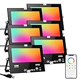LED Flood Lights RGB Color Changing 300W Equivalent Outdoor, 30W Bluetooth Smart RGB Floodlight APP Control, IP66 Waterproof, Timing, 2700K&16 Million Colors 23 Modes for Garden Stage Lighting 6 Pack