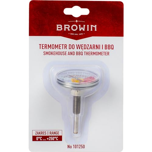 BROWIN® Analog Grillthermometer | Thermometer für Smoker und Grill | Deckelthermometer für BBQ und Räucherofen | Rauchgasthermometer aus Edelstahl (Analog Grillthermometer Ø 53 mm)
