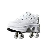 KUXUAN Rollschuhe Damen,2-in-1-Mehrzweckschuhe,Verstellbare Rollschuh Stiefel-Fur Kinder,Erwachsene,Jungen Und Madchen,White-36EU/UK3