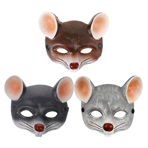 Image of Abaodam 3pcs Realistic Rat Masks: Animal Head Mouse Costume Mask Masquerade Party Face Covers For Christmas Carnival Cosplay Prop