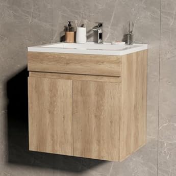 Foto di Ztexkee Mobile Bagno con Lavabo Mobiletto Bagno Sospeso, Set di Mobili da Bagno, Piccolo Mobiletto Per Ospiti (Rovere, 60 x 46 x 64 cm)