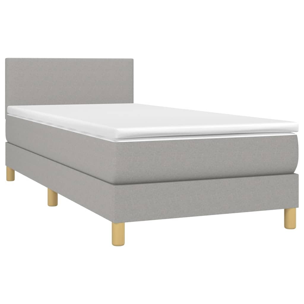 Oddychająca tkanina Regulowany zagłówek Szary 80x200 cm | Łóżko kontynentalne z materacem 80x200 cm, jasnoszare, tkanina, ze sprężynami kieszeniowymi i regulowanym zagłówkiem, średnio